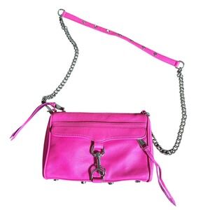 Rebecca Minkoff Mini MAC Crossbody HandBag Purse Neon Pink Leather Silver